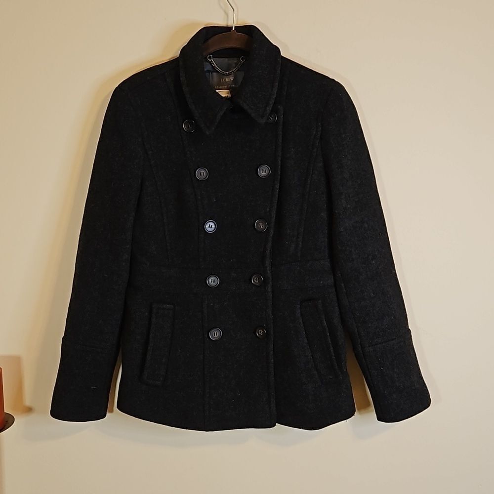 J Crew Gray Stadium Cloth Nello Gori Wool Peacoat Jacket Double Breasted Size 2 - Picture 2 of 10